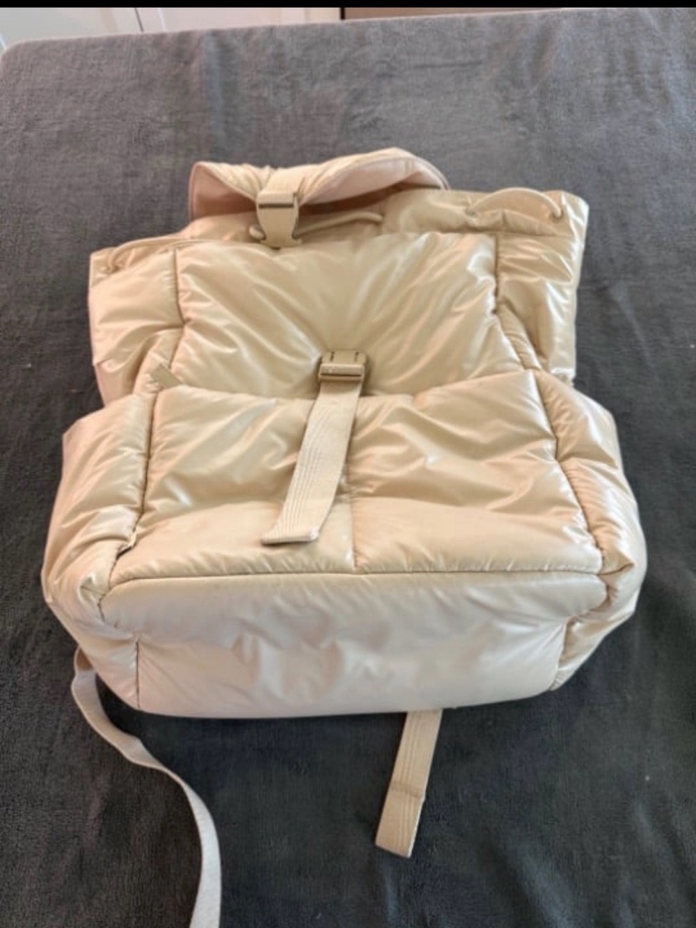 Beis Padded Beige Quilted Backpack